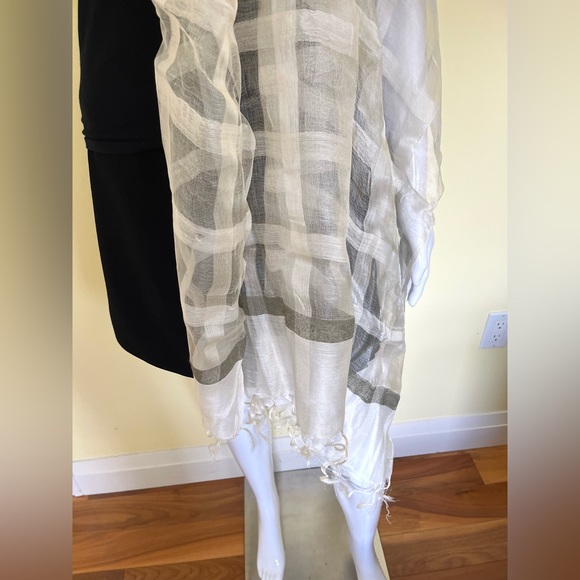 Silk & cotton blend cream color striped wrap extra long shawl - Picture 6 of 15